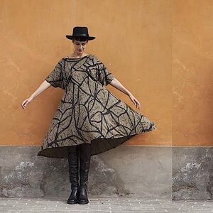 MATT HILDUR Icelandic Design Asymmetric Midi Dress Handmade in Peru SZ S